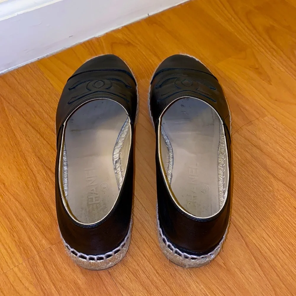 CHANEL Lambskin Espadrilles Black Size 38